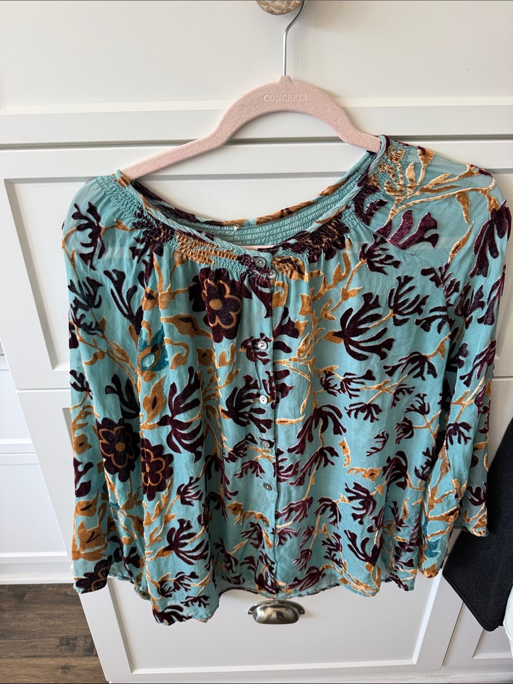 Light Teal Floral Button-Front Women's Top